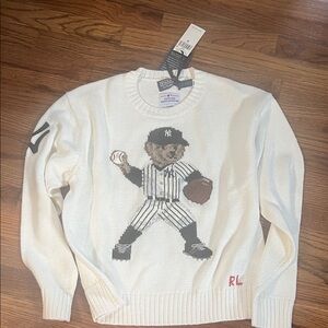 Ralph Lauren Cream Sweater with Baseball Bear Motif